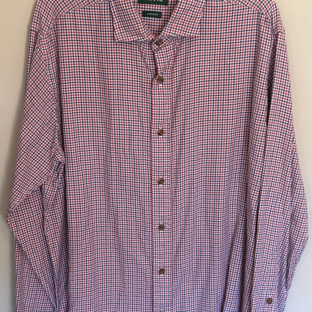 Orvis Men's Casual Red and Blue Plaid Shirt